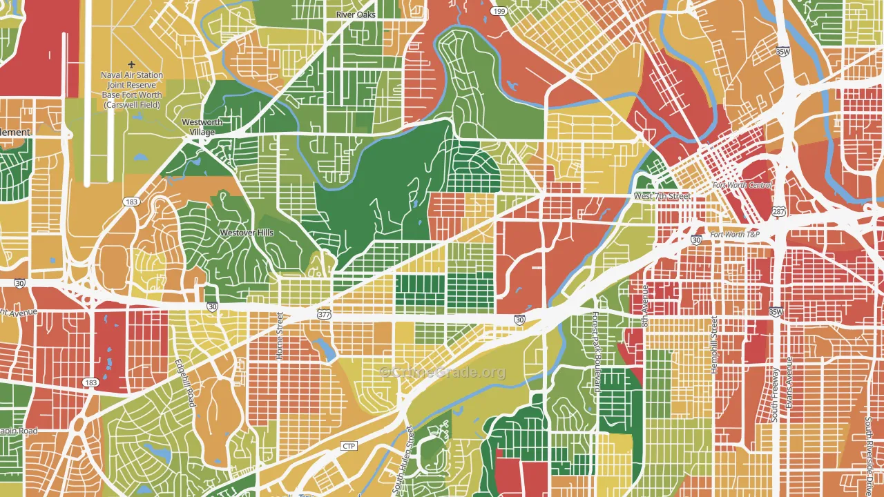 Arlington Heights, Fort Worth, TX Map of Assault Rates