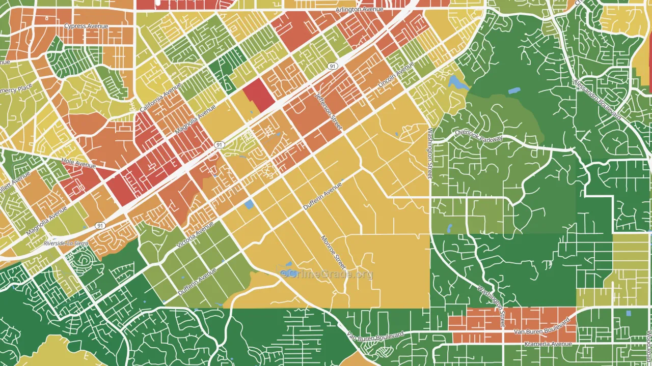 Arlington Heights, Riverside, CA Map of Assault Rates