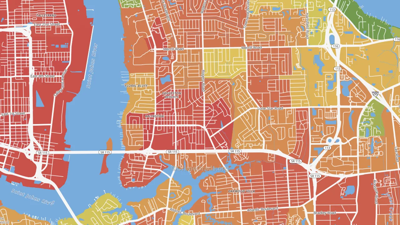 Arlington, Jacksonville, FL Map of Assault Rates