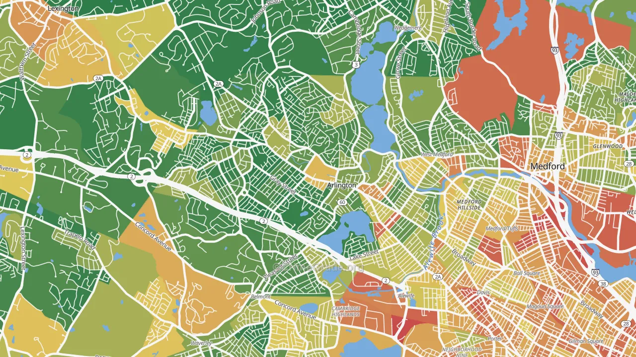 Arlington, MA Map of Assault Rates