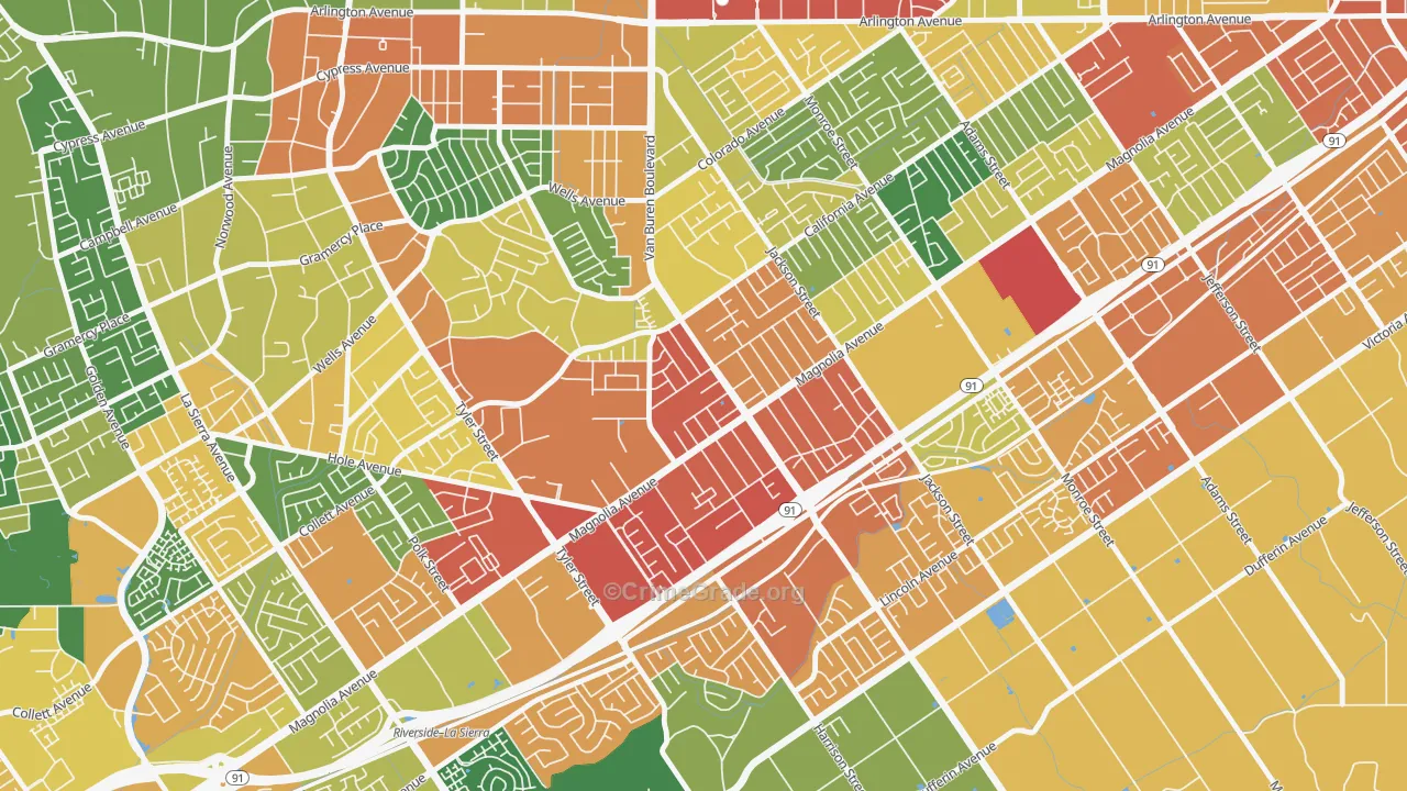 Arlington, Riverside, CA Map of Assault Rates
