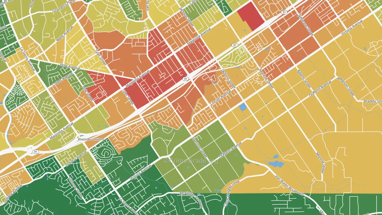 Arlington South, Riverside, CA Map of Assault Rates