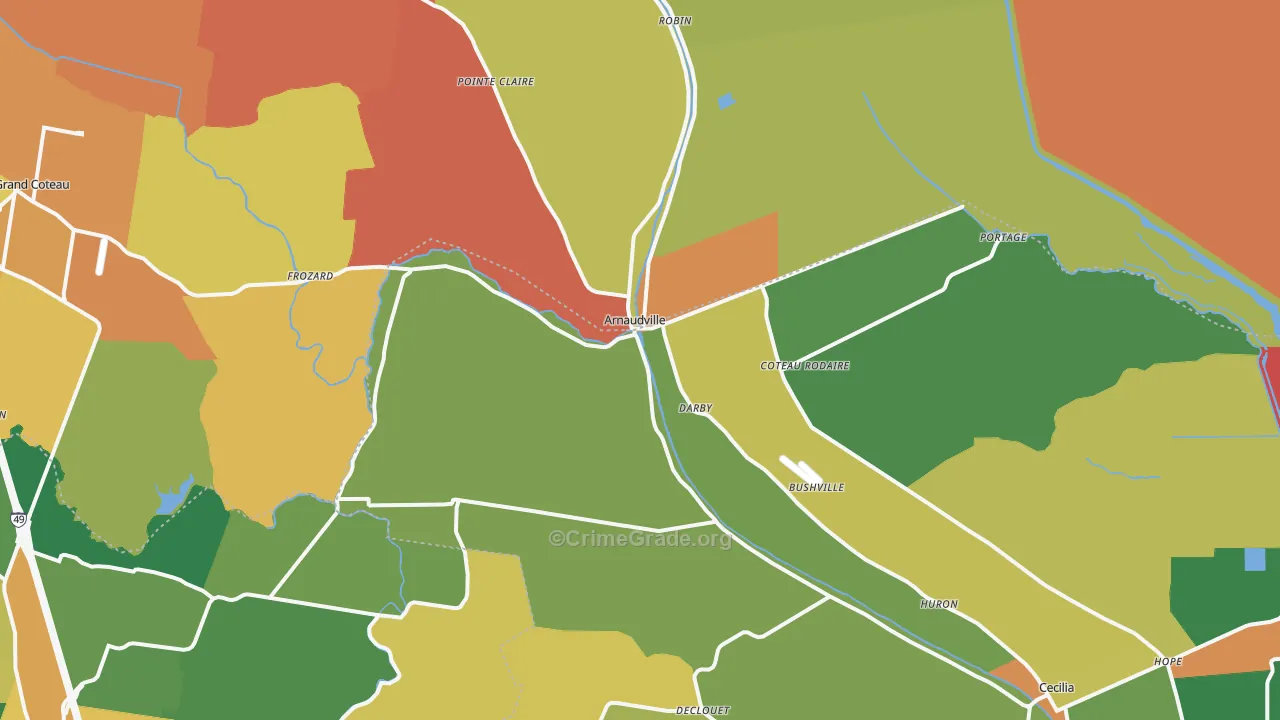 Arnaudville, LA Map of Assault Rates