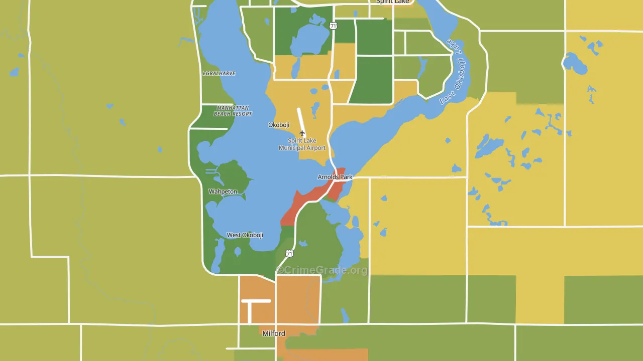 Arnolds Park, IA Map of Assault Rates