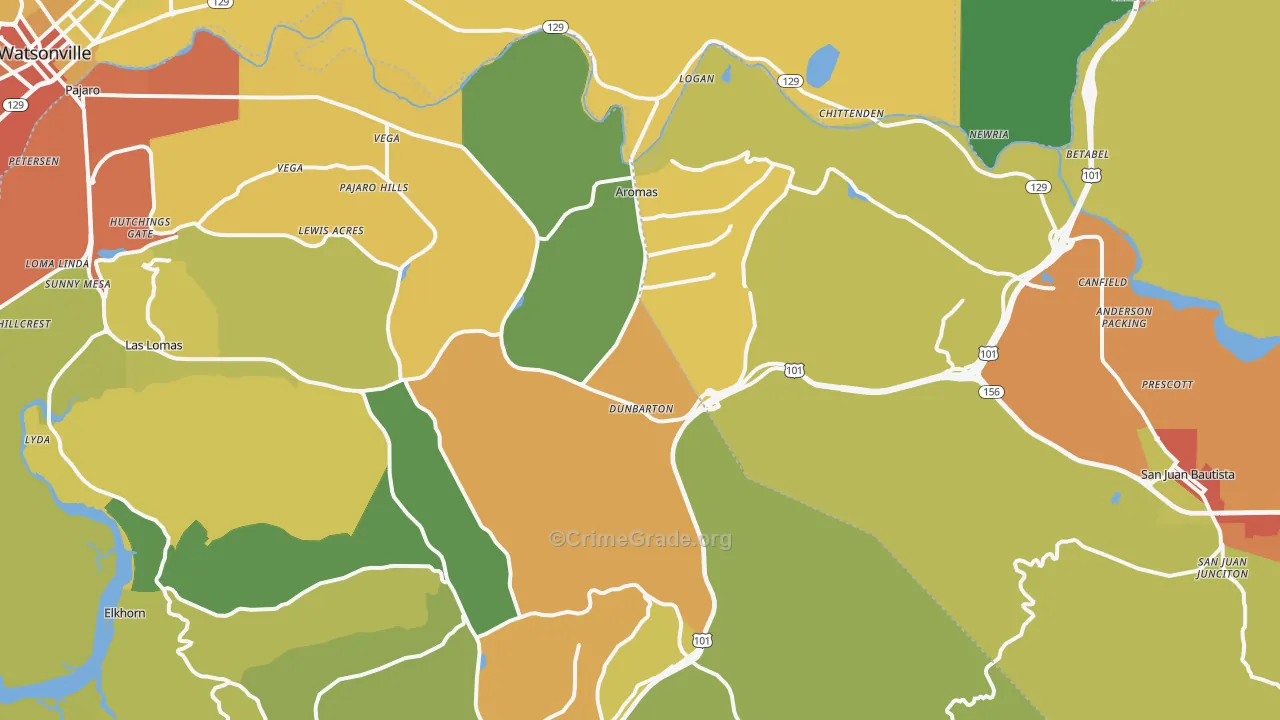 Aromas, CA Map of Assault Rates