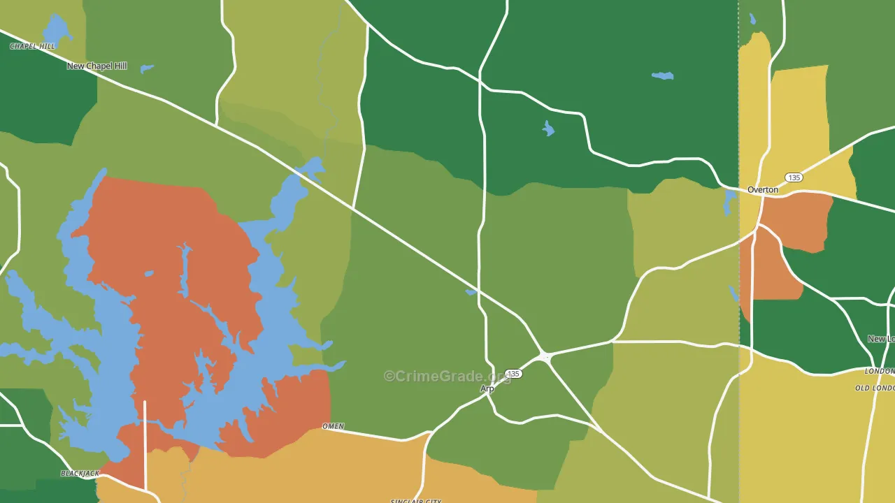 Arp, TX Map of Assault Rates