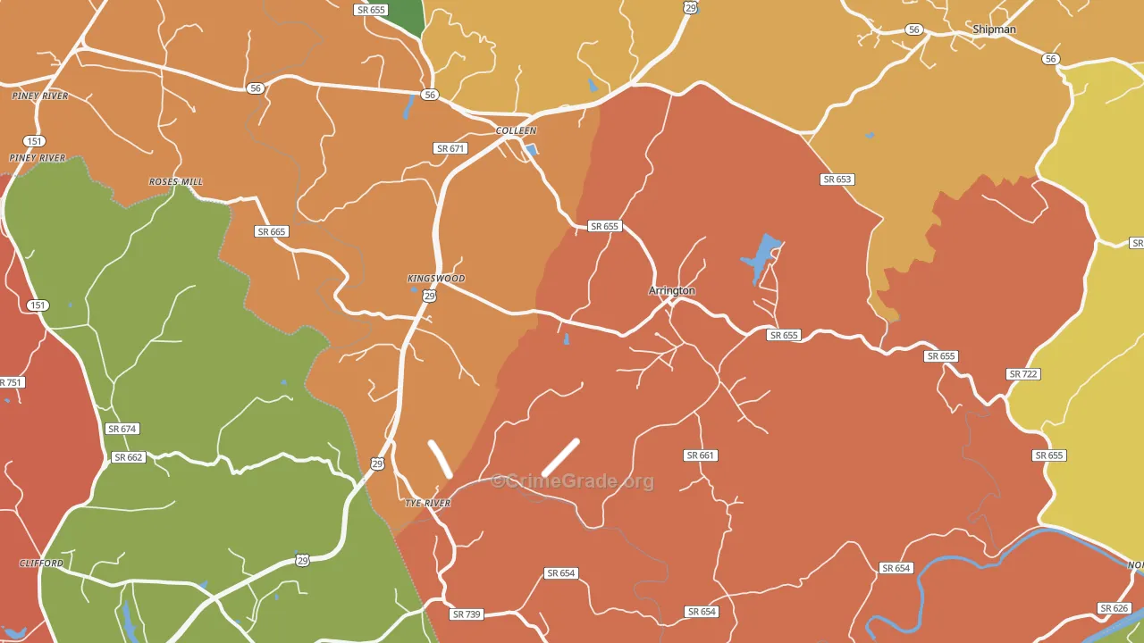 Arrington, VA Map of Assault Rates