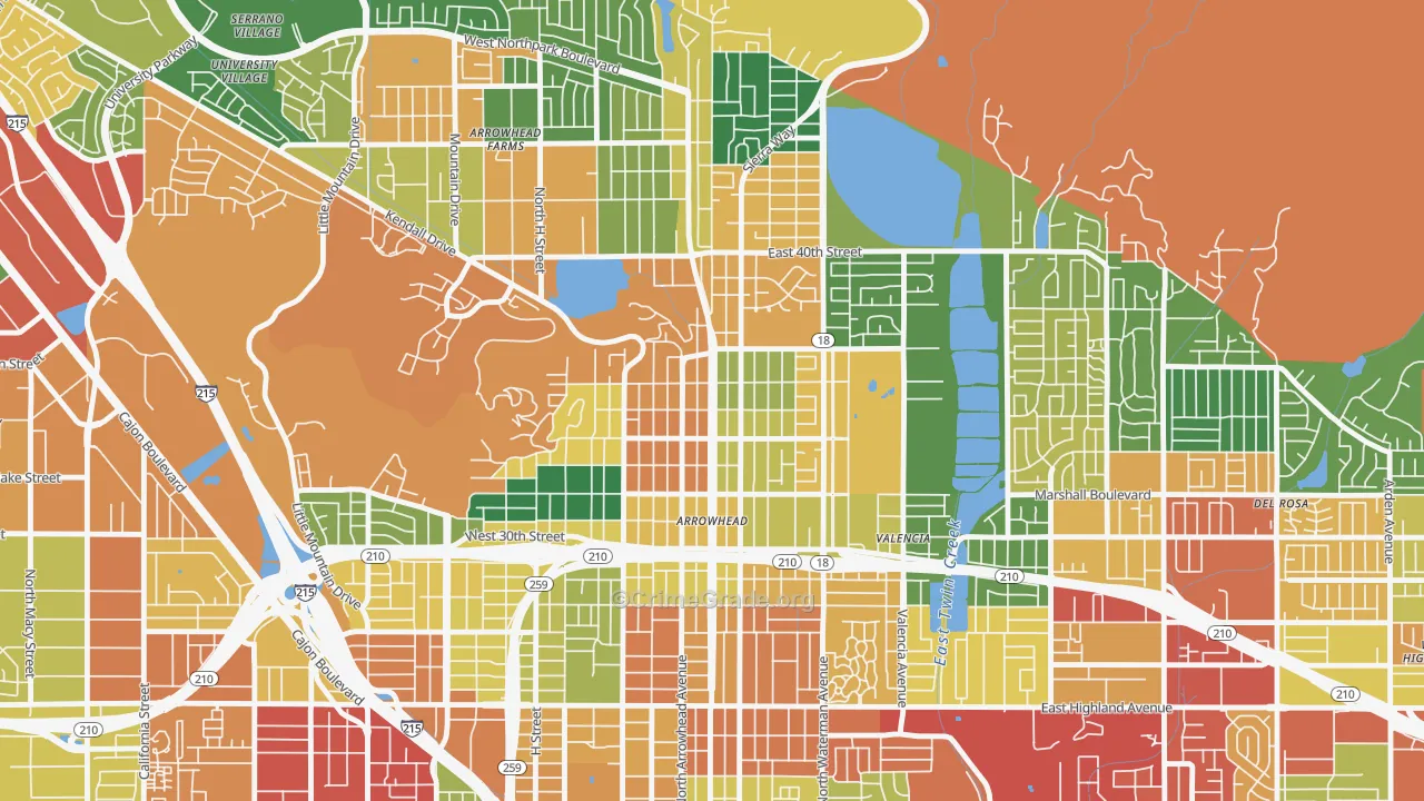 Arrowhead, San Bernardino, CA Map of Assault Rates