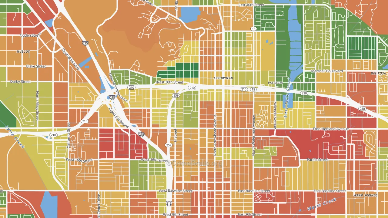 Arrowview, San Bernardino, CA Map of Assault Rates