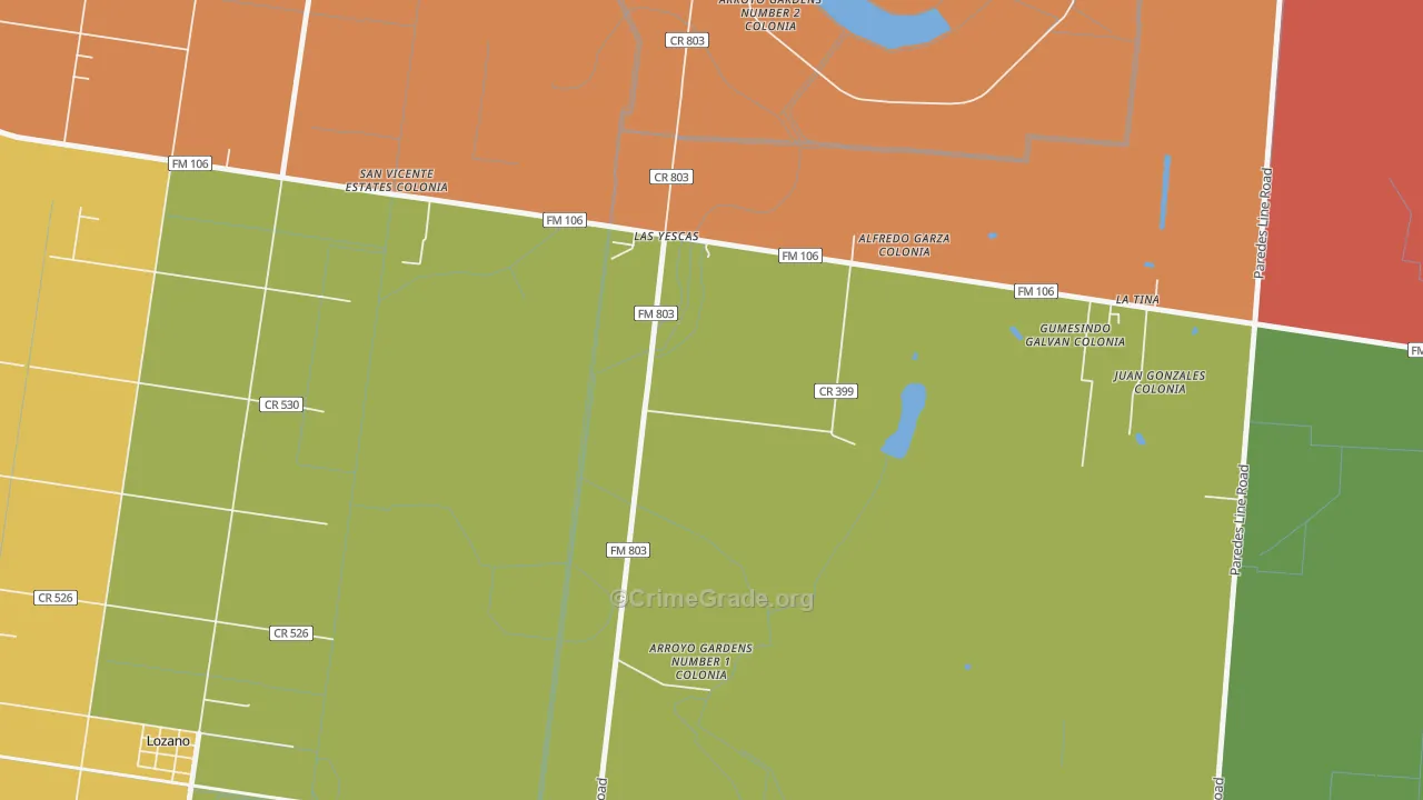 Arroyo Gardens, TX Map of Assault Rates