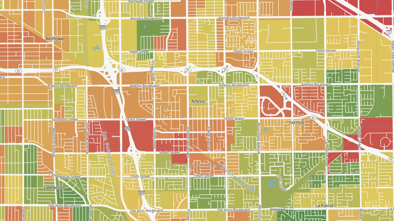 Artesia, CA Map of Assault Rates