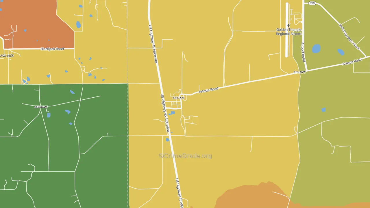 Artesia, MS Map of Assault Rates