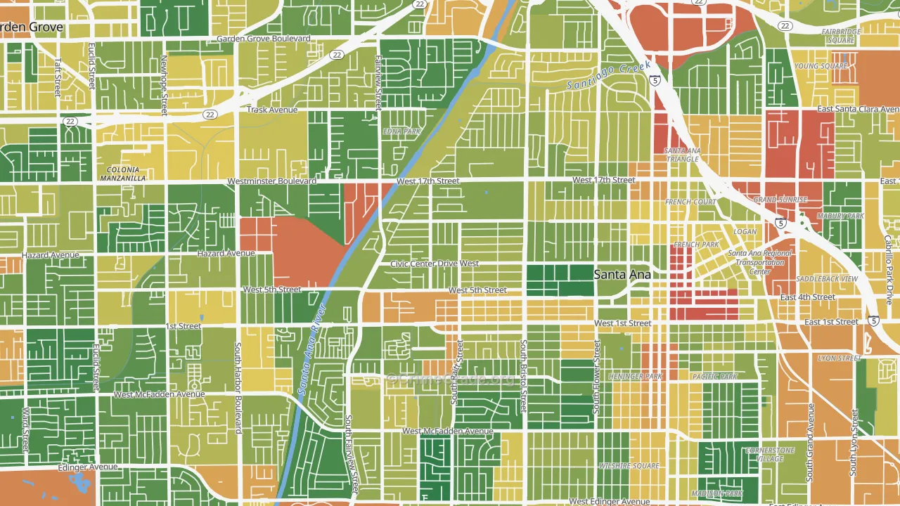 Artesia Pilar, Santa Ana, CA Map of Assault Rates