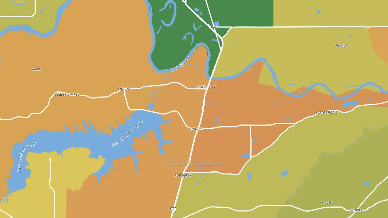 Arthur City, TX Map of Assault Rates