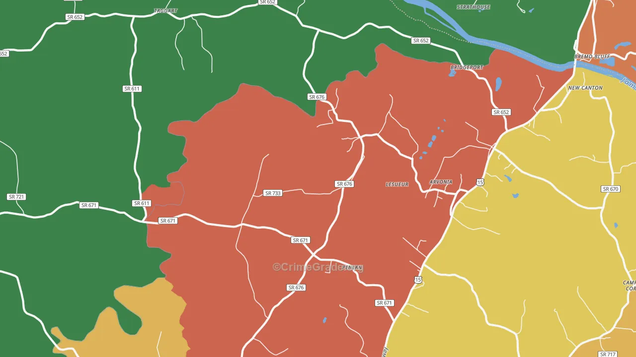 Arvonia, VA Map of Assault Rates