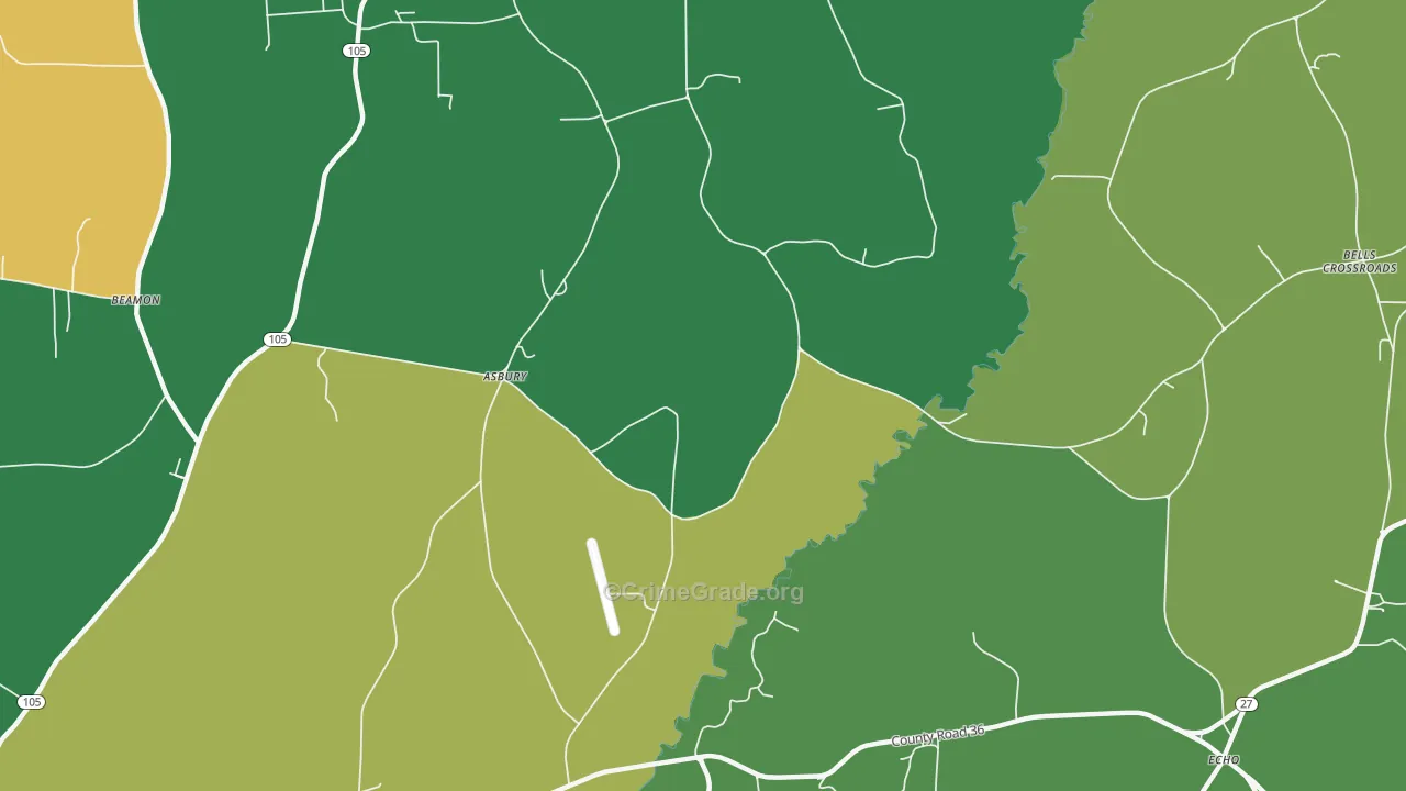 Asbury, AL Map of Assault Rates