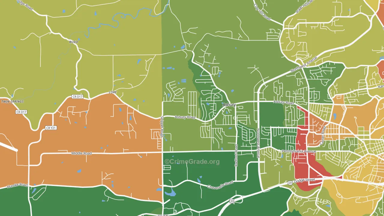 Asbury, IA Map of Assault Rates