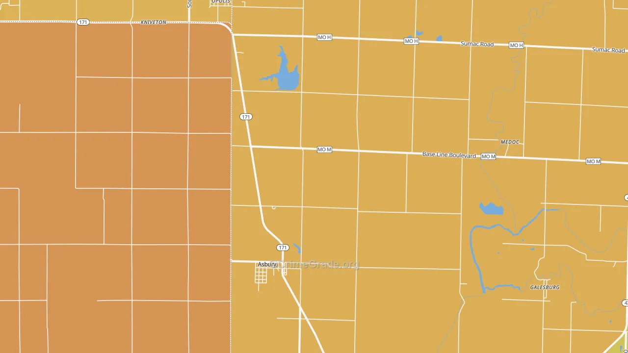 Asbury, MO Map of Assault Rates