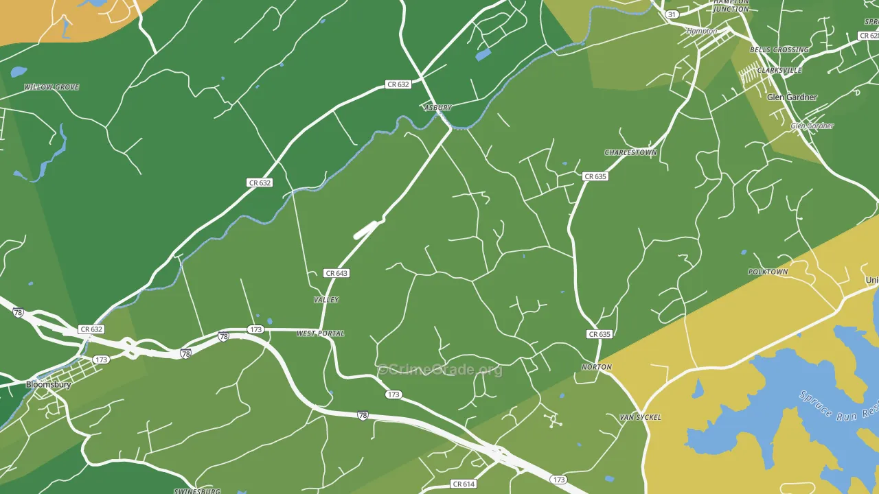 Asbury, NJ Map of Assault Rates
