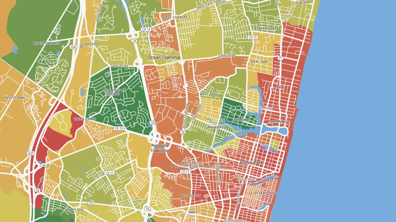Asbury Park, NJ Map of Assault Rates