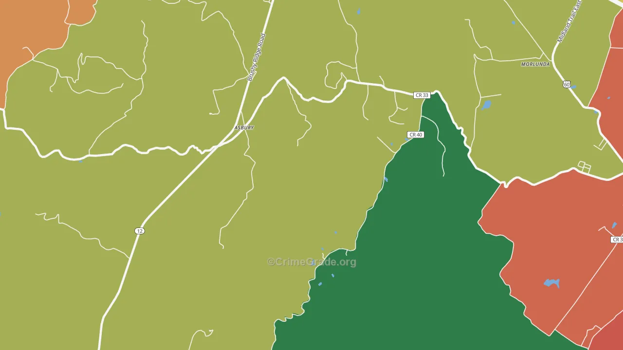 Asbury, WV Map of Assault Rates