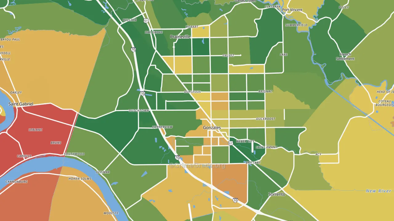 Ascension Parish, LA Map of Assault Rates