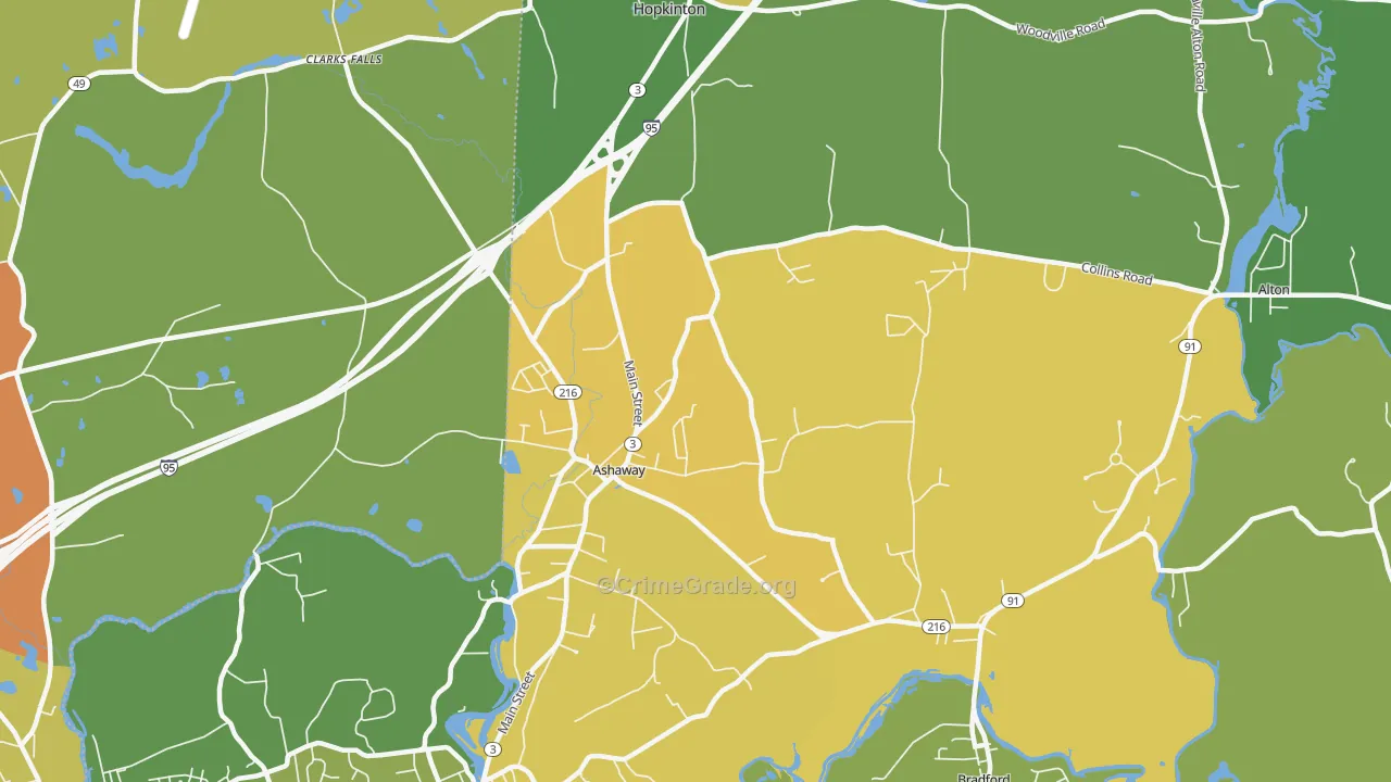 Ashaway, RI Map of Assault Rates