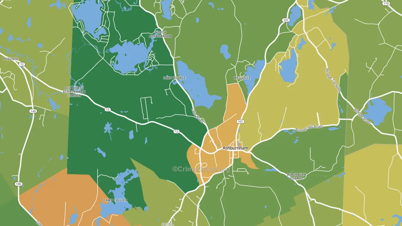 Ashburnham, MA Map of Assault Rates