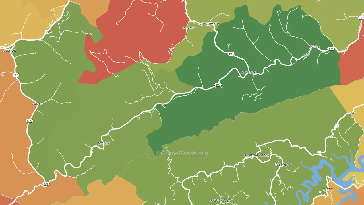Ashcamp, KY Map of Assault Rates