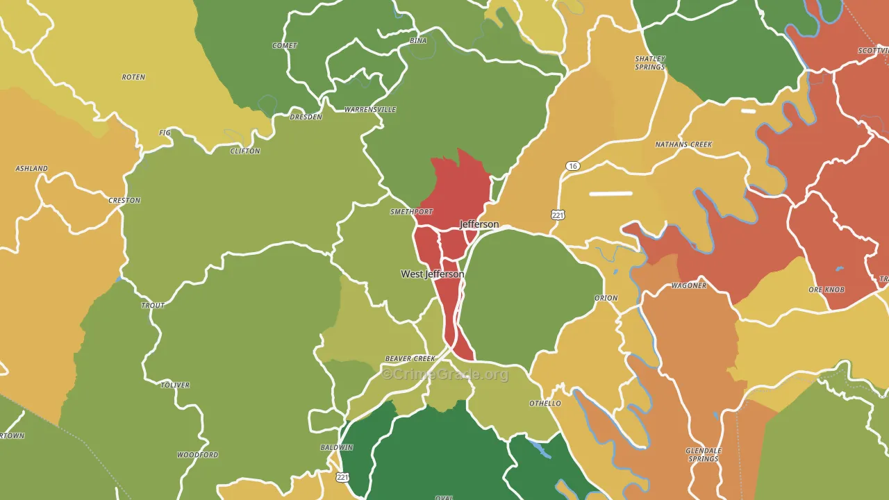 Ashe County, NC Map of Assault Rates