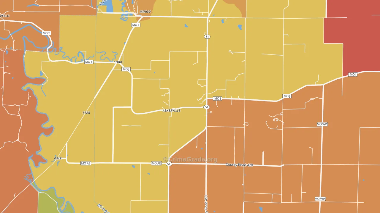 Asherville, MO Map of Assault Rates