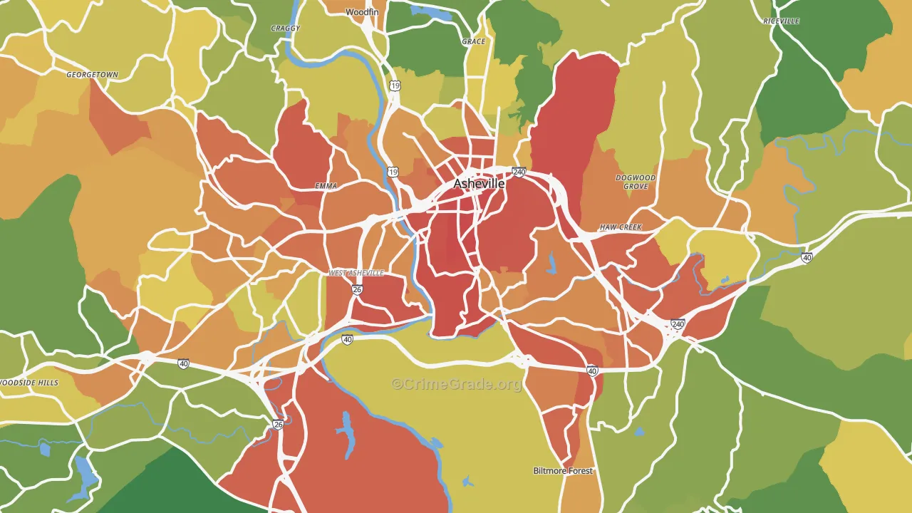 Asheville, NC Map of Assault Rates