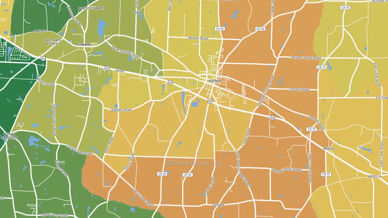 Ashford, AL Map of Assault Rates