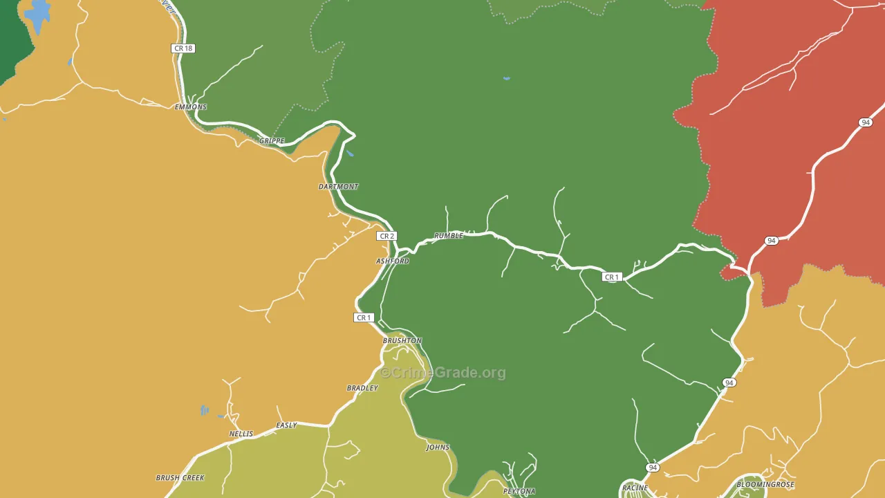 Ashford, WV Map of Assault Rates