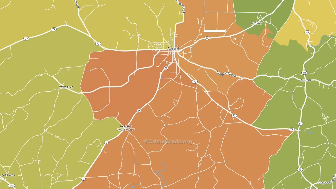 Ashland, AL Map of Assault Rates