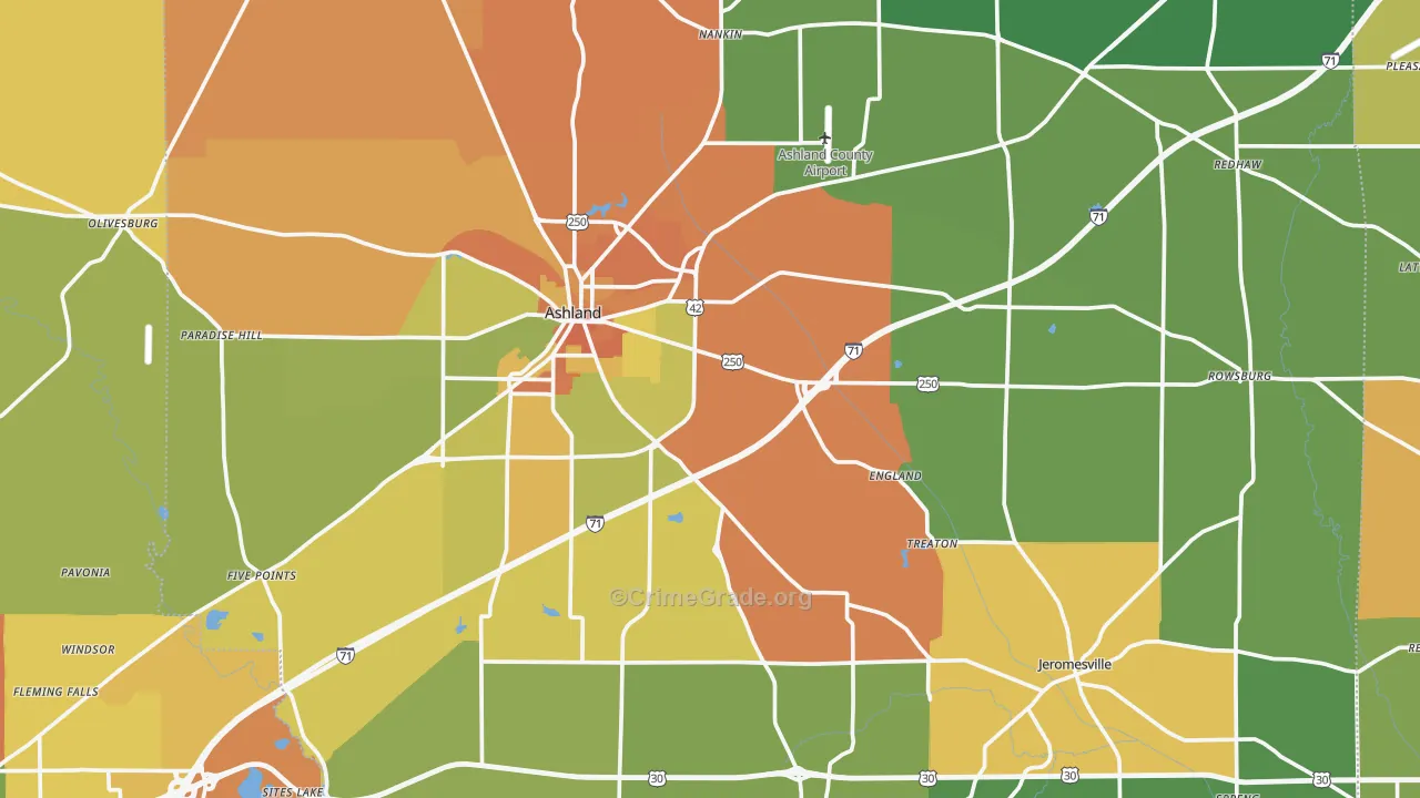 Ashland County, OH Map of Assault Rates