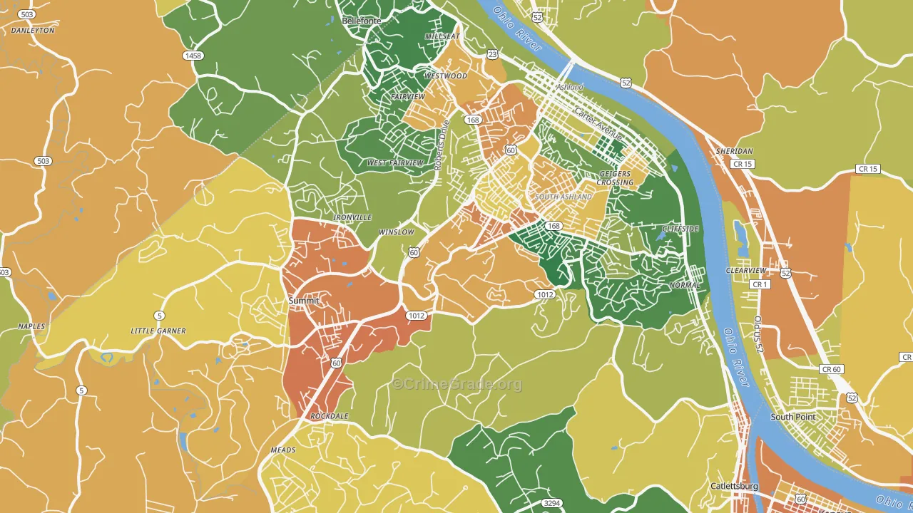 Ashland, KY Map of Assault Rates