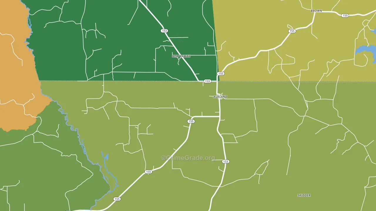 Ashland, LA Map of Assault Rates