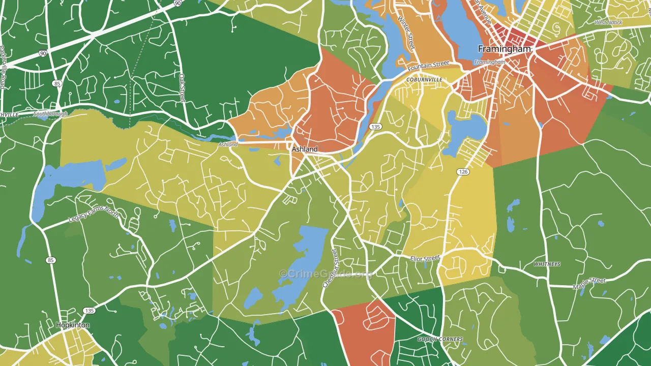 Ashland, MA Map of Assault Rates