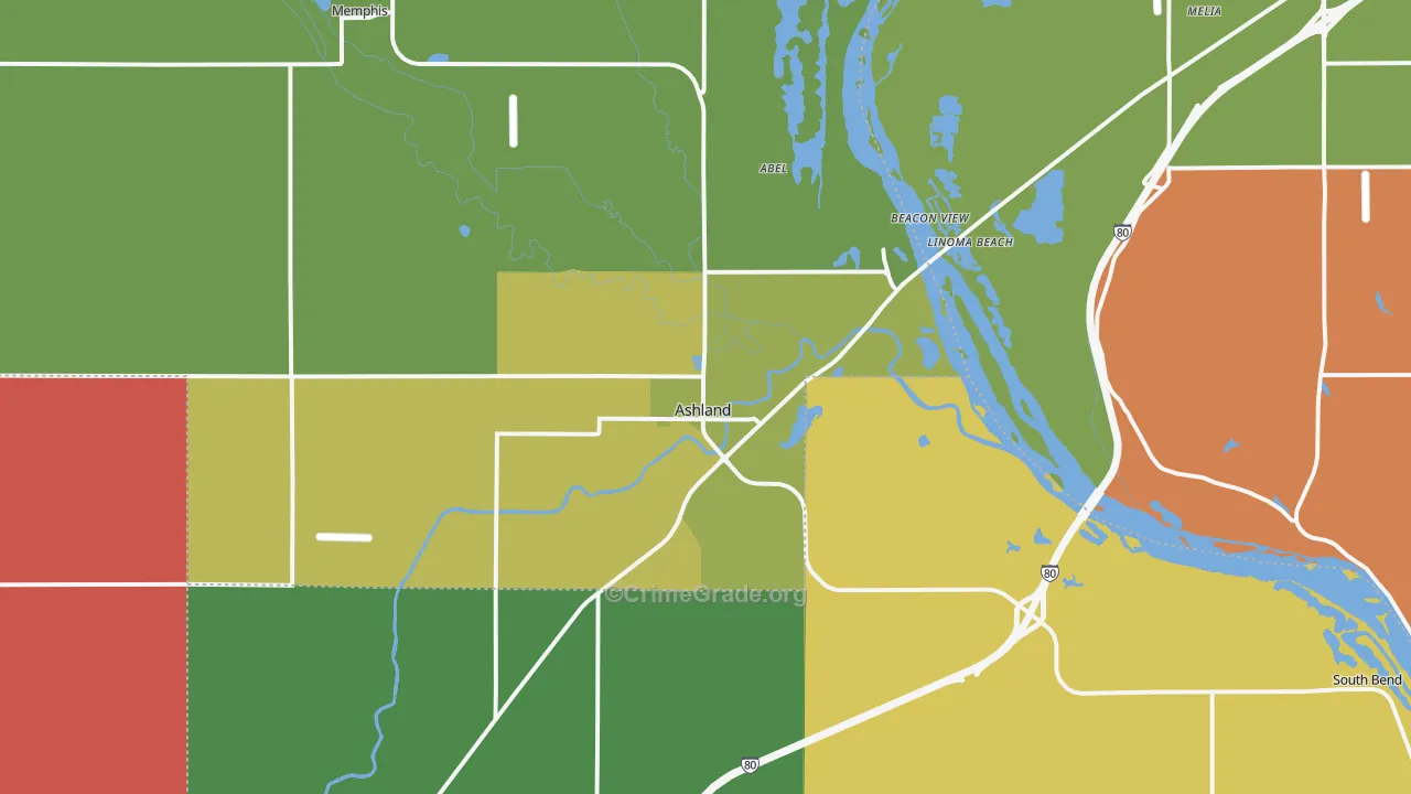 Ashland, NE Map of Assault Rates