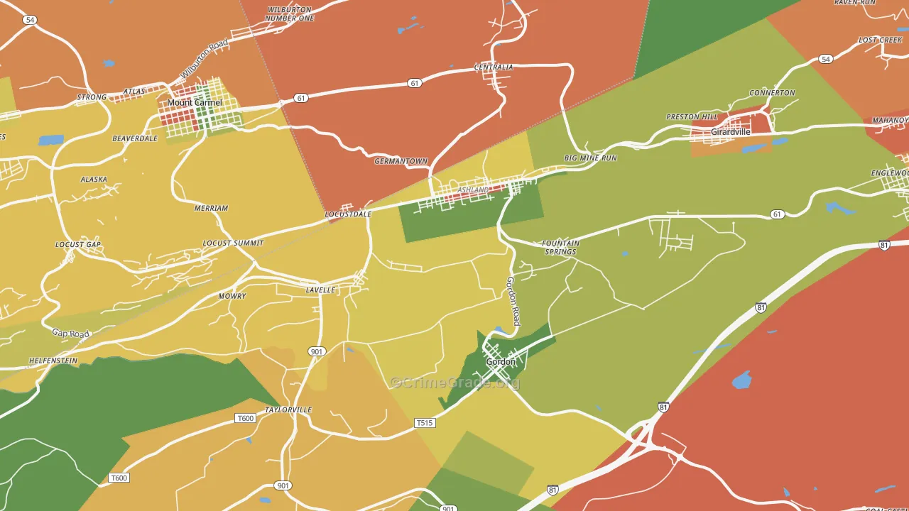 Ashland, PA Map of Assault Rates