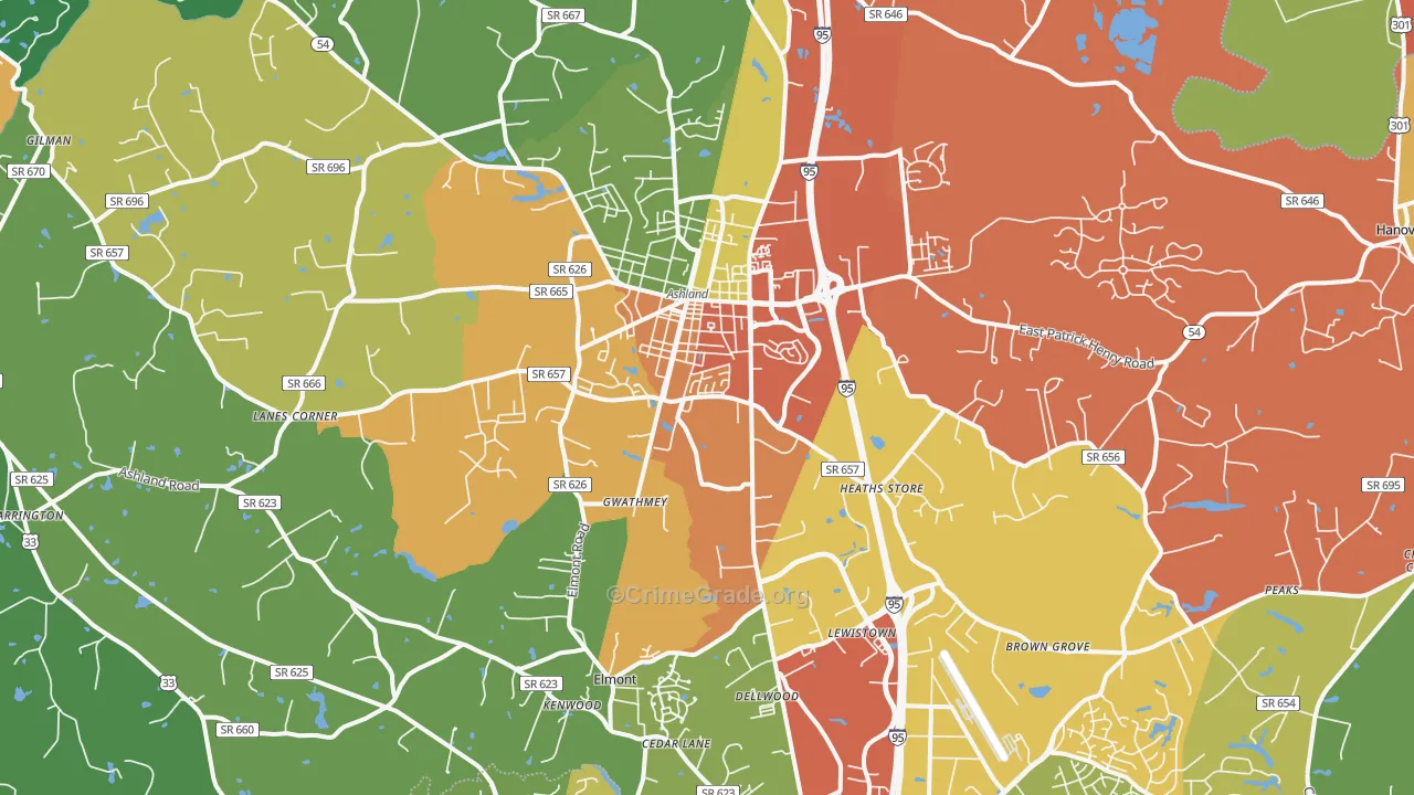 Ashland, VA Map of Assault Rates