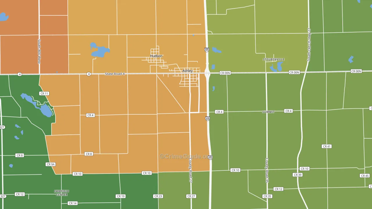 Ashley, IN Map of Assault Rates