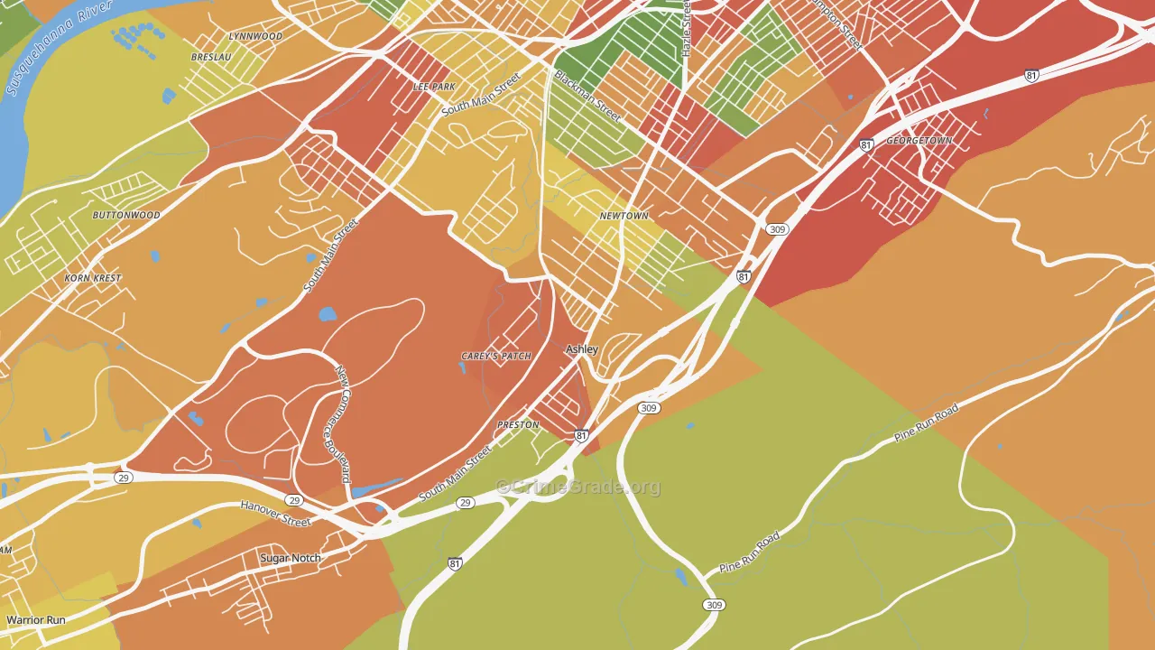 Ashley, PA Map of Assault Rates