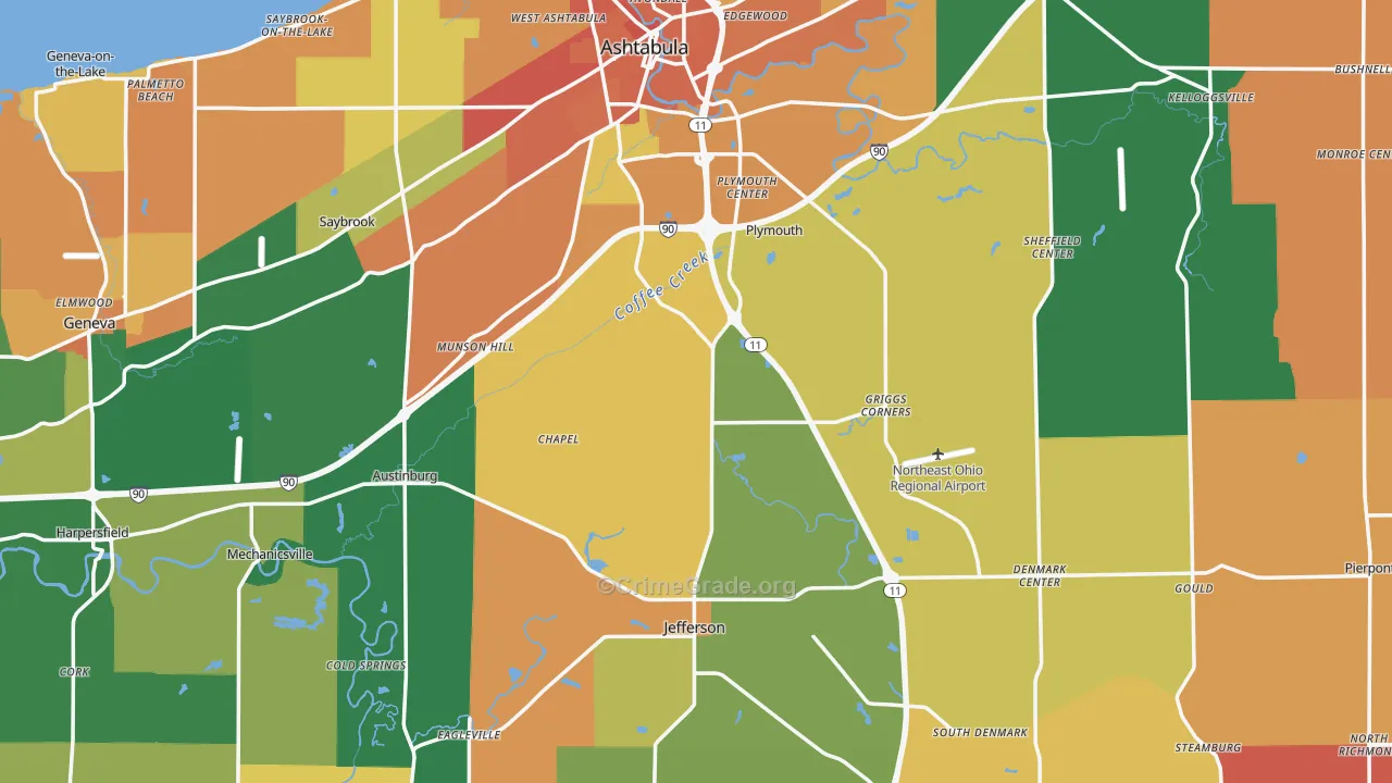 Ashtabula County, OH Map of Assault Rates