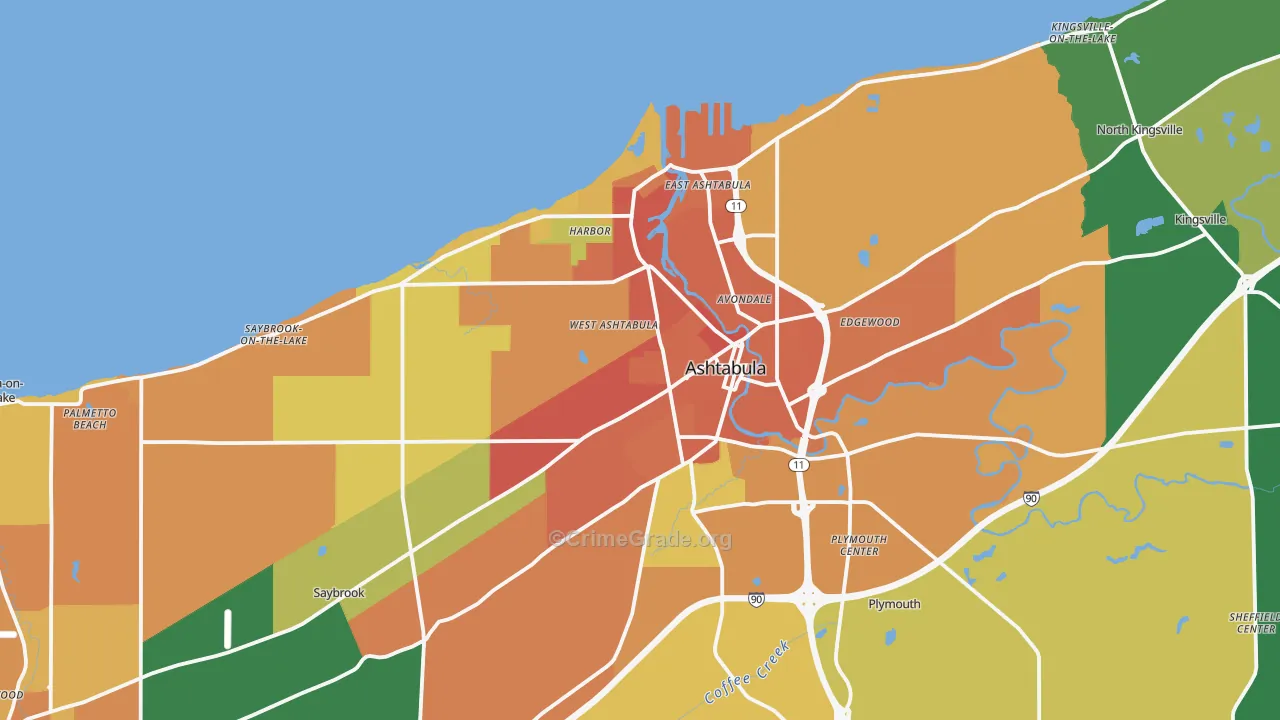Ashtabula, OH Map of Assault Rates