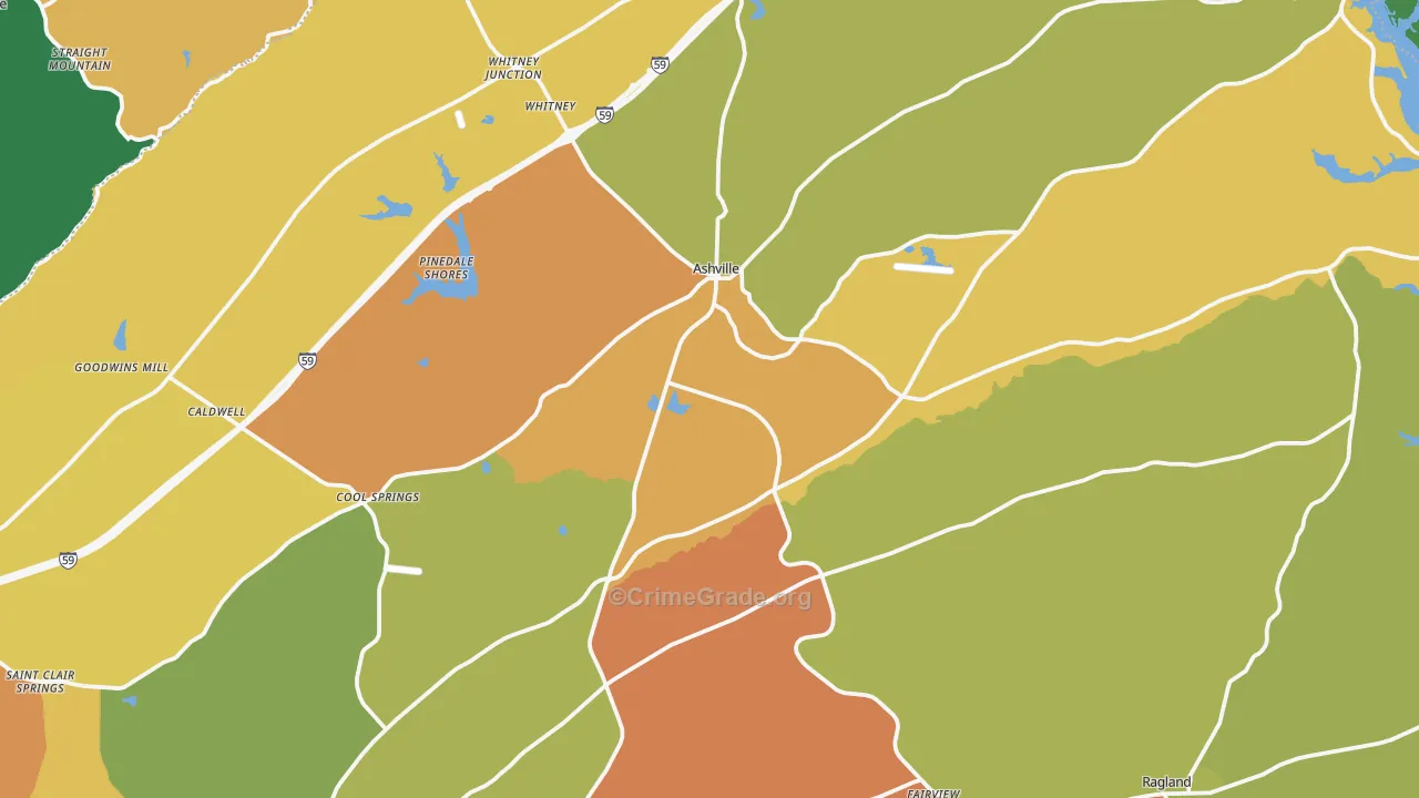 Ashville, AL Map of Assault Rates