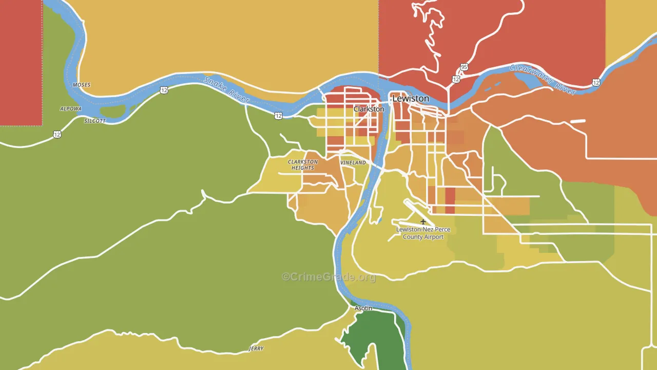 Asotin County, WA Map of Assault Rates