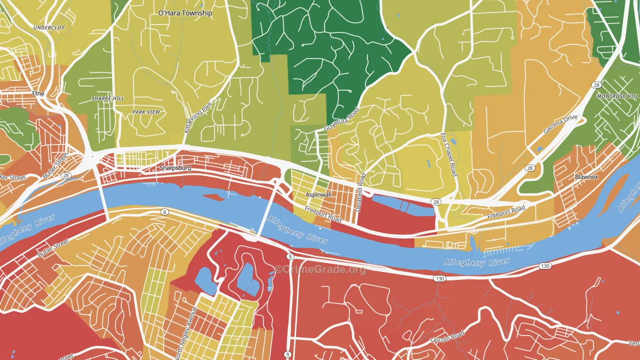 Aspinwall, PA Map of Assault Rates