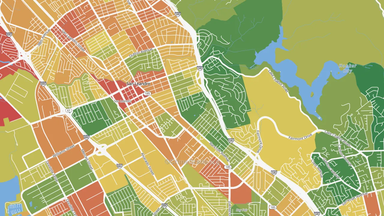 Assumption Parish, San Leandro, CA Map of Assault Rates